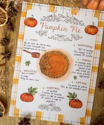 AFFICHE A4 - RECETTE PUMPKIN PIE - CAROFROMWOODLAND