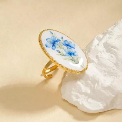 BAGUE OVALE - FLEUR BLEUE - ECLAT PARIS 
