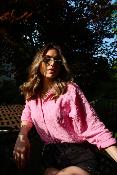 CHEMISE GAZE DE COTON - RAYURES ROSE - ESTEE BROWN