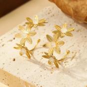 Boucles d'oreilles Triple Fleur -  Ajourée et Pierres Blanches