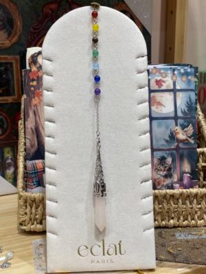 PENDULE POINTE 7 CHAKRAS - QUARTZ ROSE 